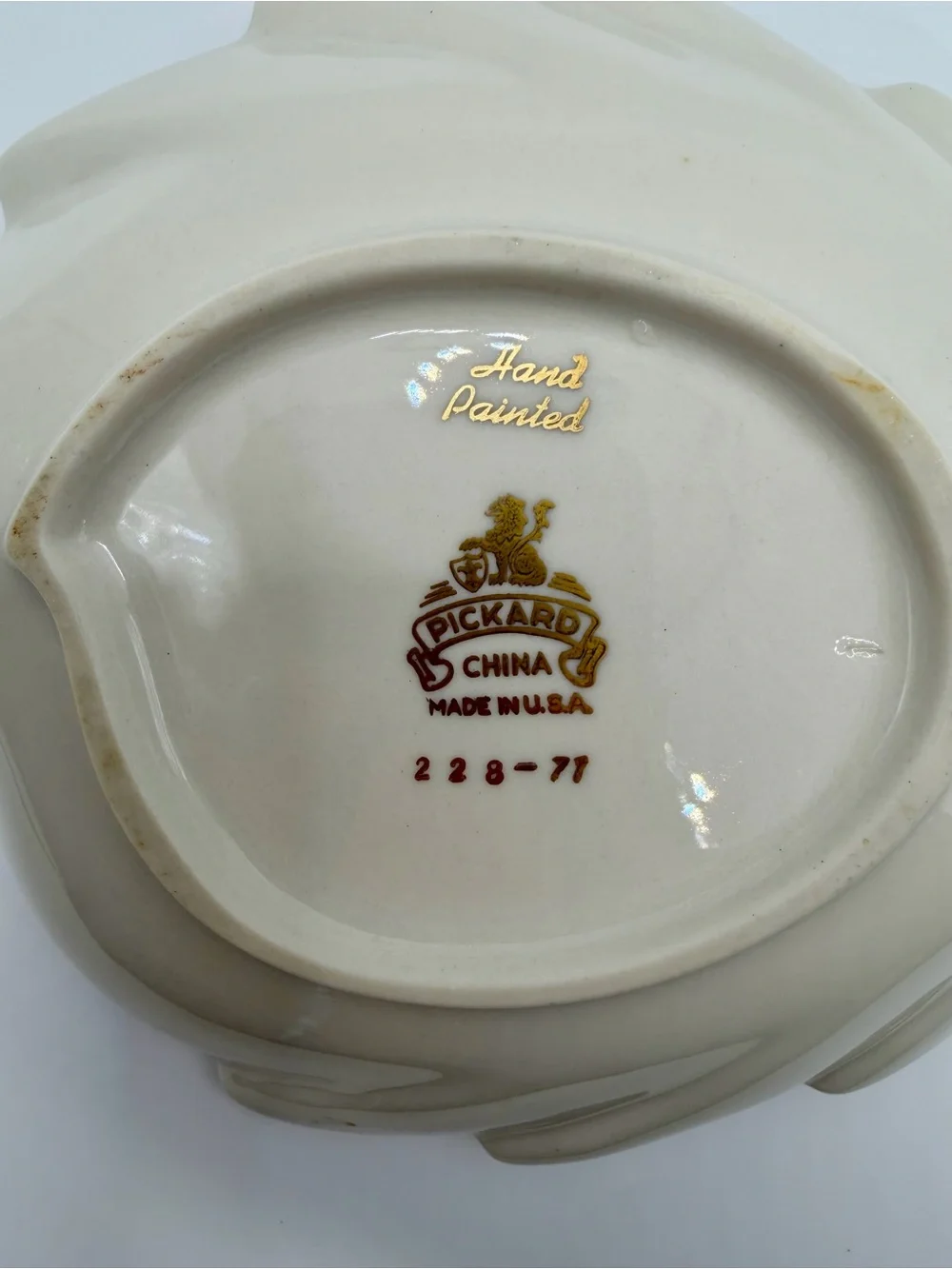 Vintage Pickard China Hand Painted Leaf Trinket Dish Gold Trim USA #228-77